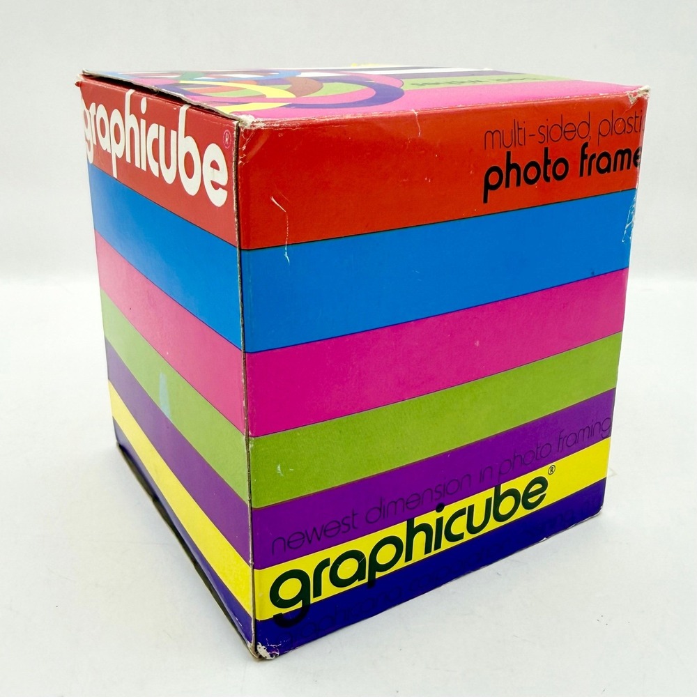 Vintage 70s Graphicana Graphicube Photo Frame New in BoxPop Art ~ 4" Cube